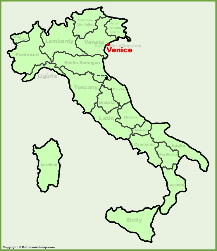 Venezia sulla mappa dell'Italia