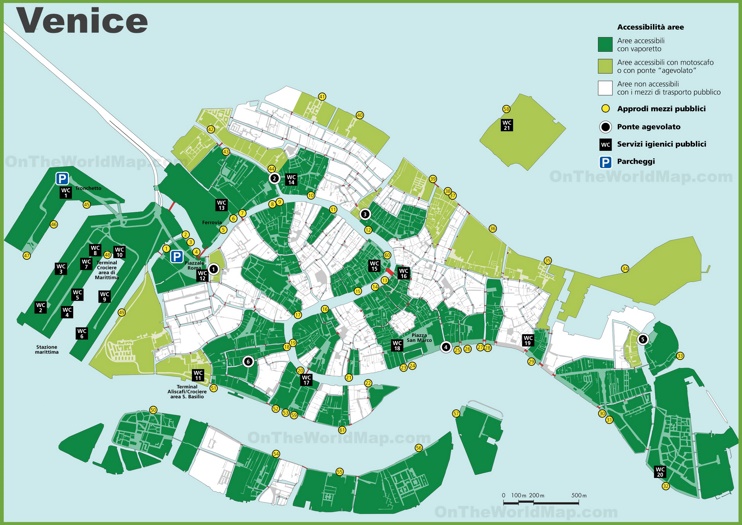 Mappa dei bagni pubblici di Venezia