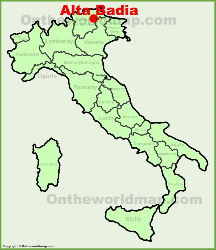 Alta Badia sulla mappa dell'Italia