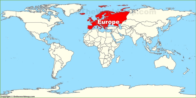 Posizione dell'Europa sulla mappa del mondo
