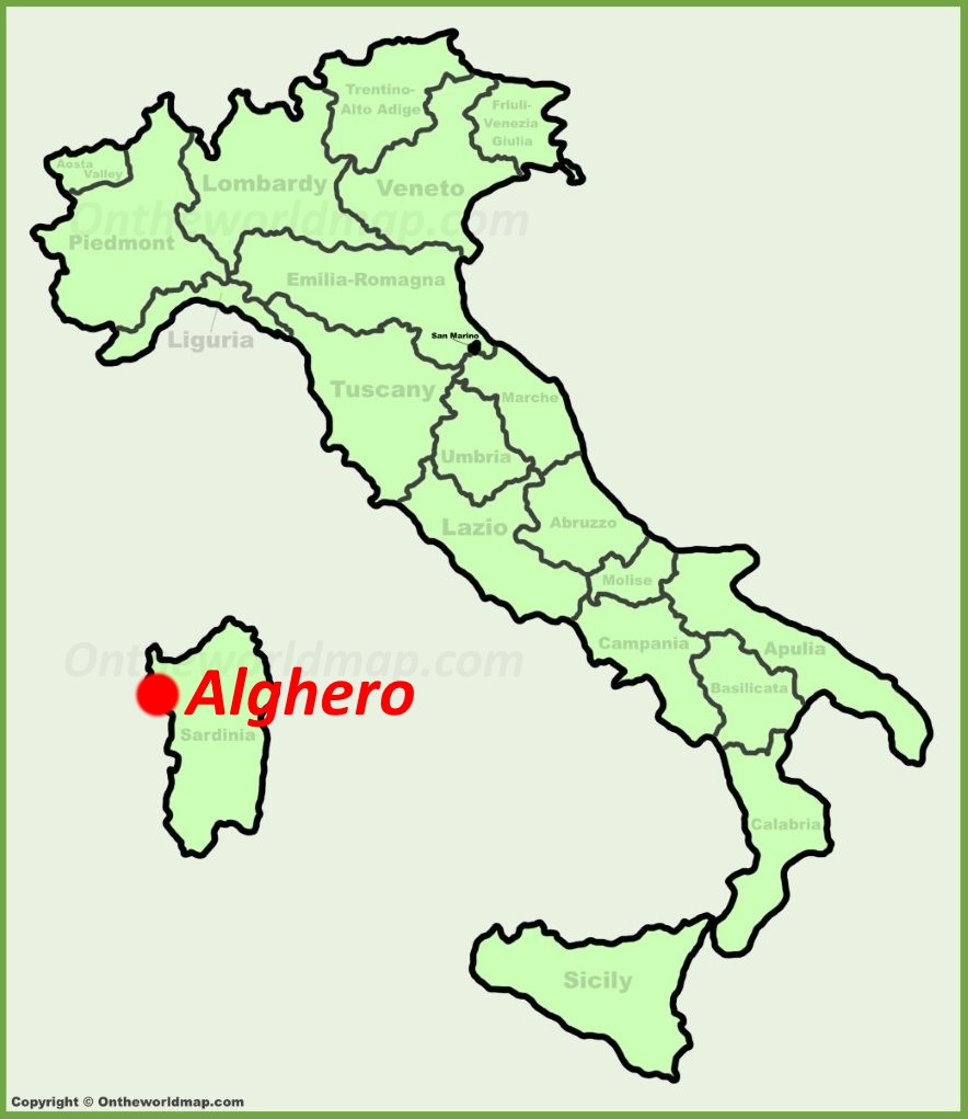 Alghero sulla mappa dell'Italia