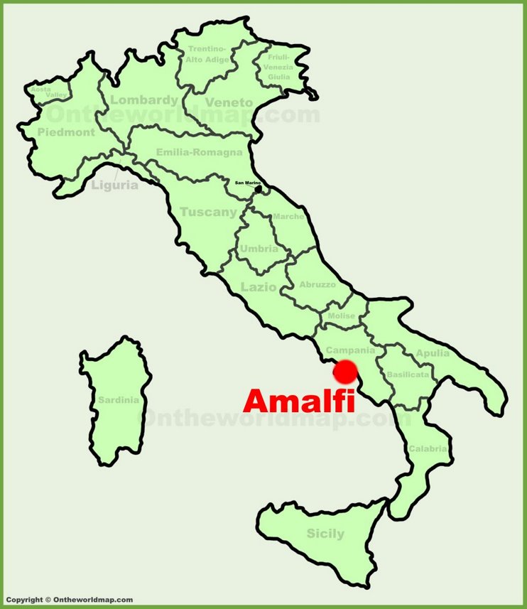 Amalfi sulla mappa dell'Italia
