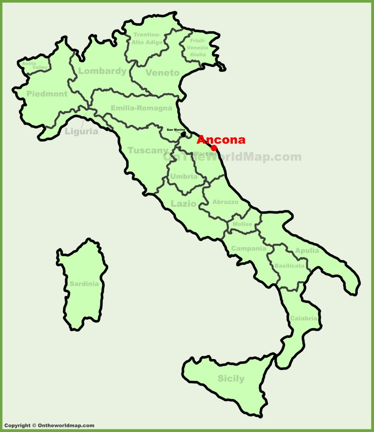 Ancona sulla mappa dell'Italia