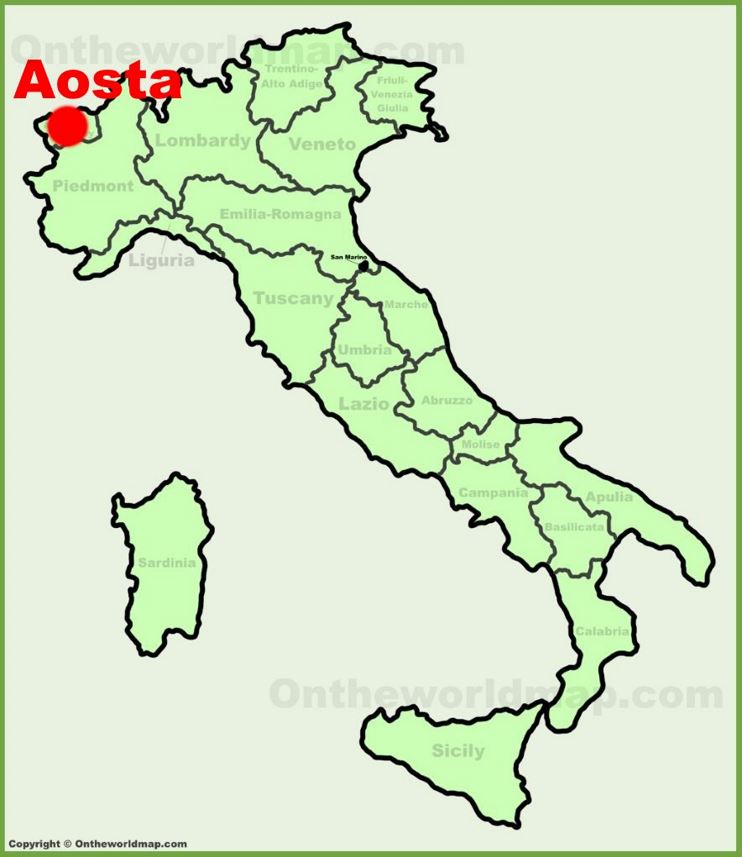 Aosta sulla mappa dell'Italia