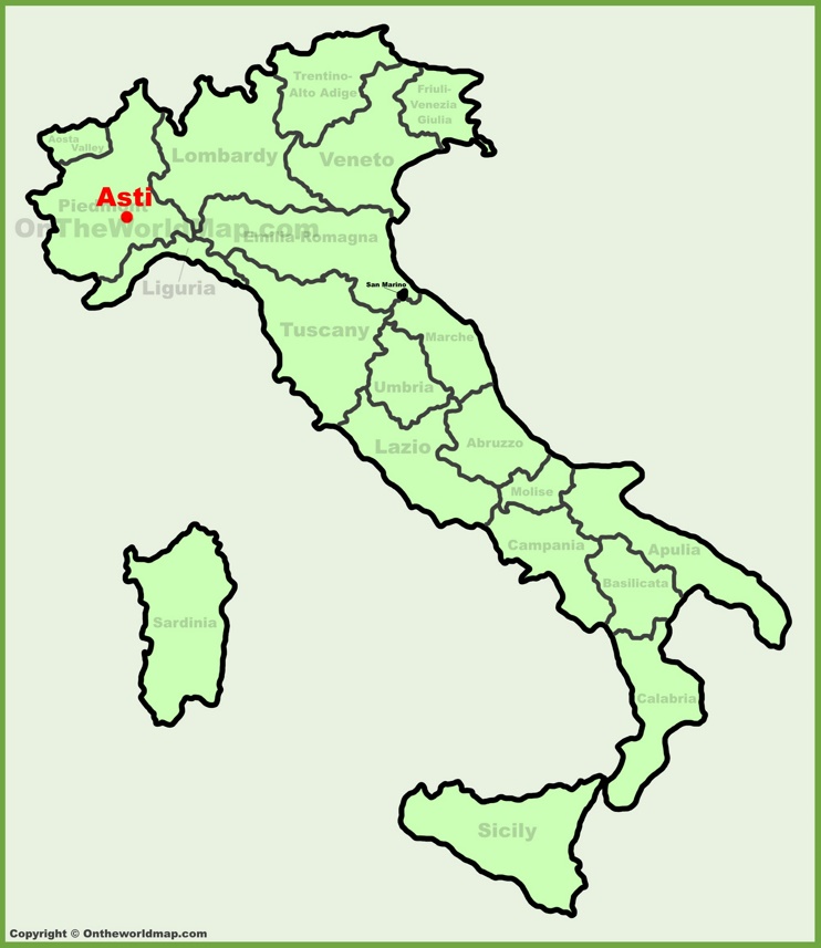 Asti sulla mappa dell'Italia
