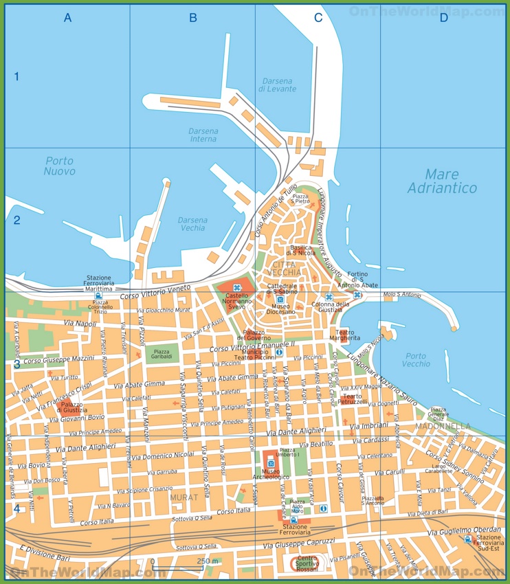 Mappa turistica di Bari centro città