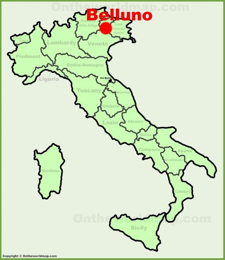 Belluno sulla mappa dell'Italia