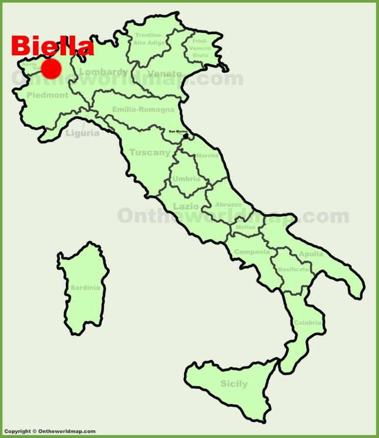 Biella sulla mappa dell'Italia