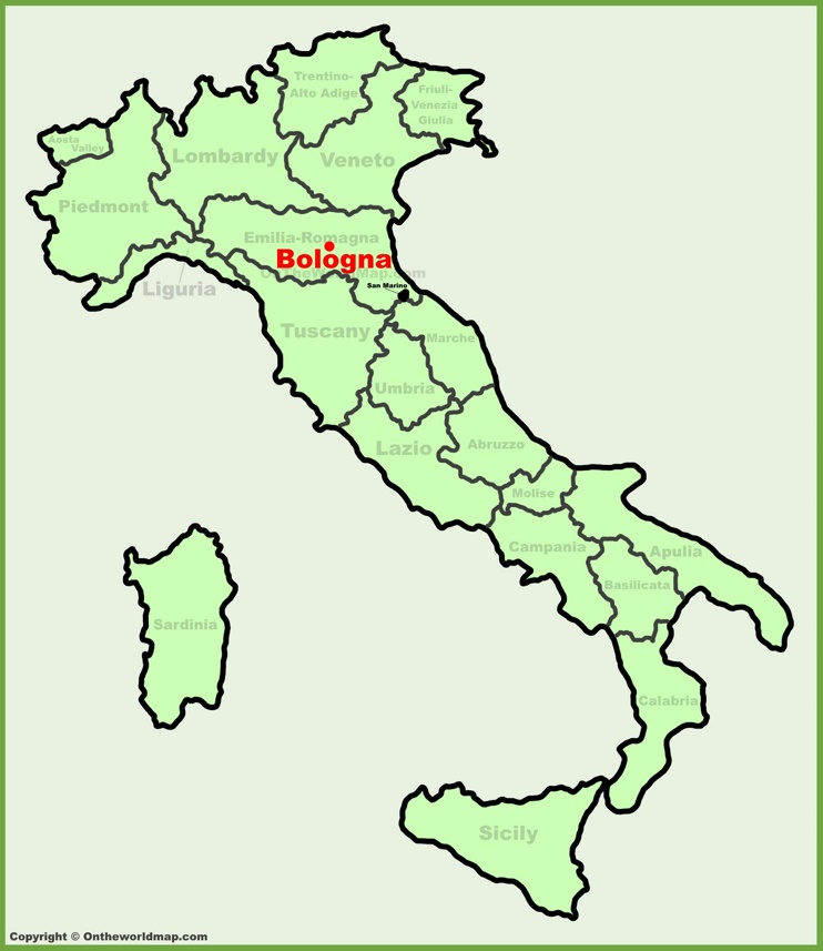 Bologna sulla mappa dell'Italia
