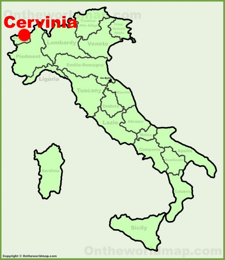 Cervinia sulla mappa dell'Italia 