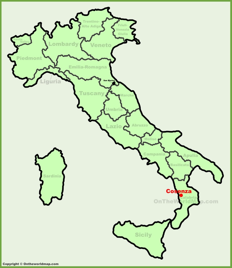 Cosenza sulla mappa dell'Italia