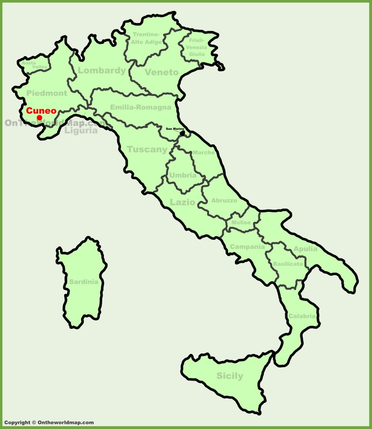 Cuneo sulla mappa dell'Italia