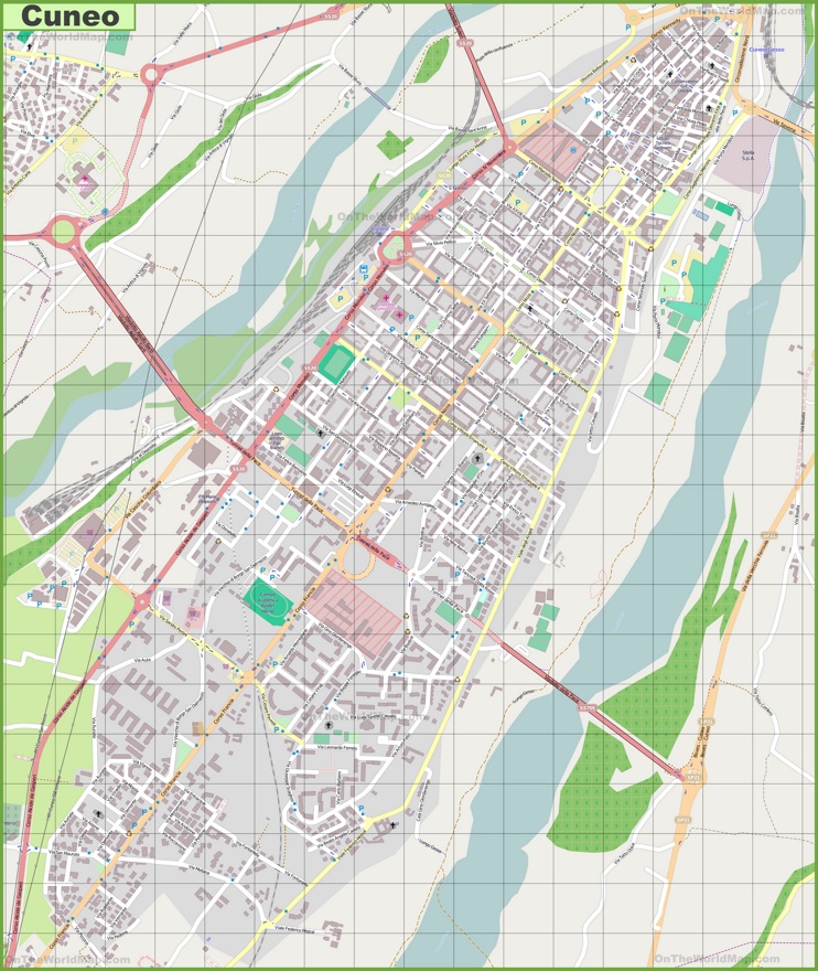 Grande mappa dettagliata di Cuneo
