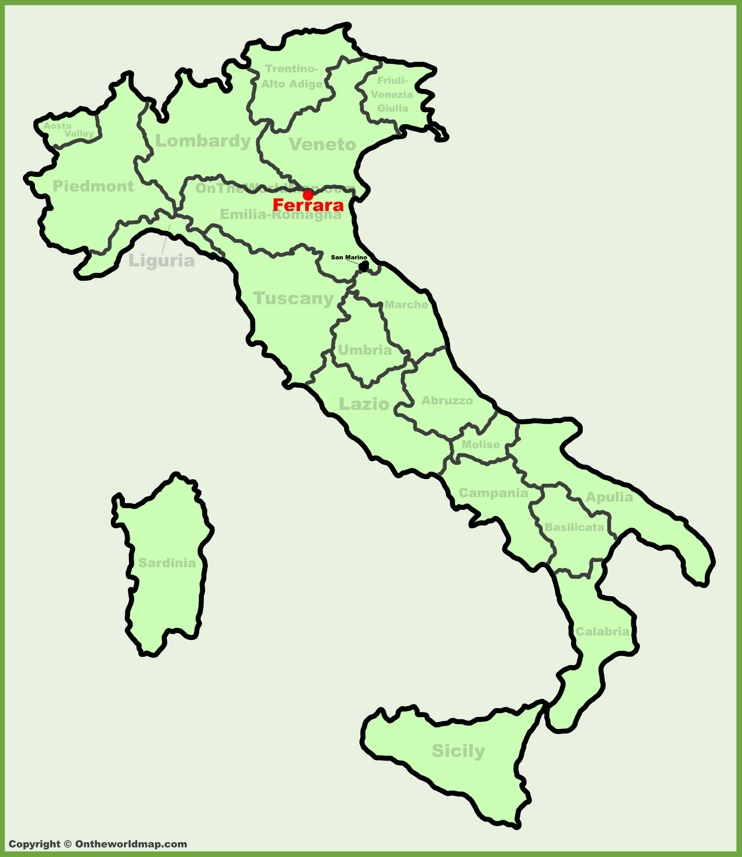 Ferrara sulla mappa dell'Italia