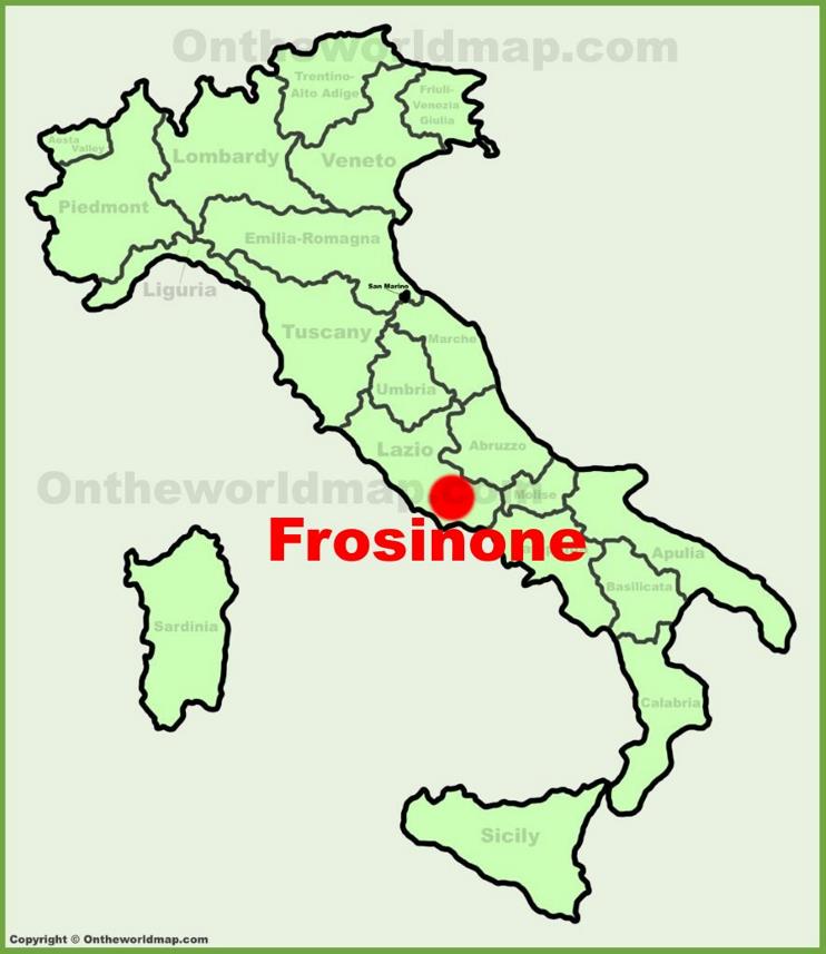 Frosinone sulla mappa dell'Italia