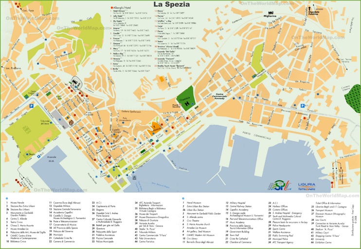 La Spezia - Mappa con Alberghi