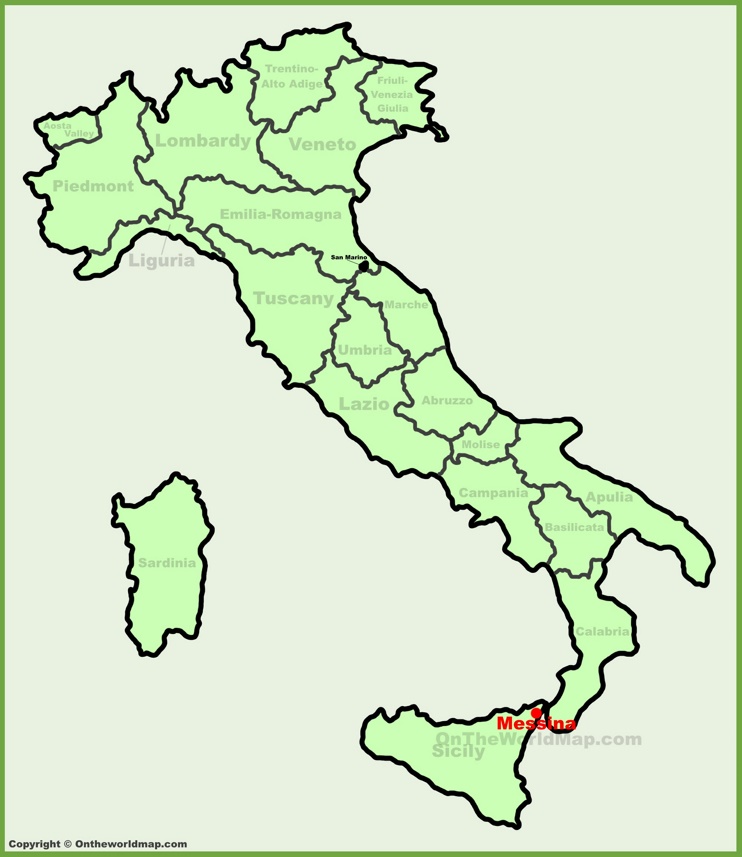 Messina sulla mappa dell'Italia