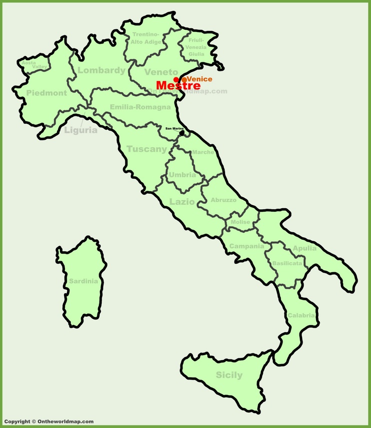 Mestre sulla mappa dell'Italia