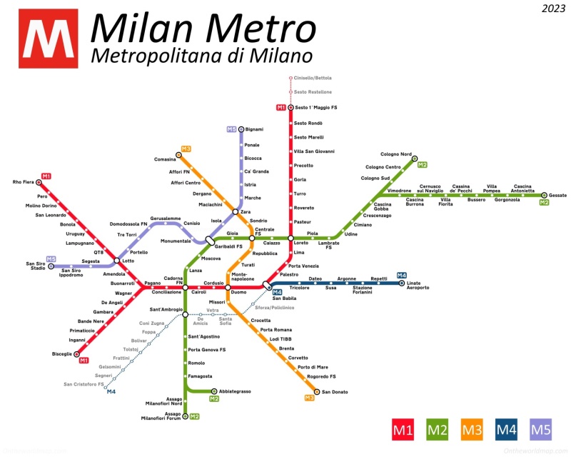 Milano - Mappa della metropolitana 2023