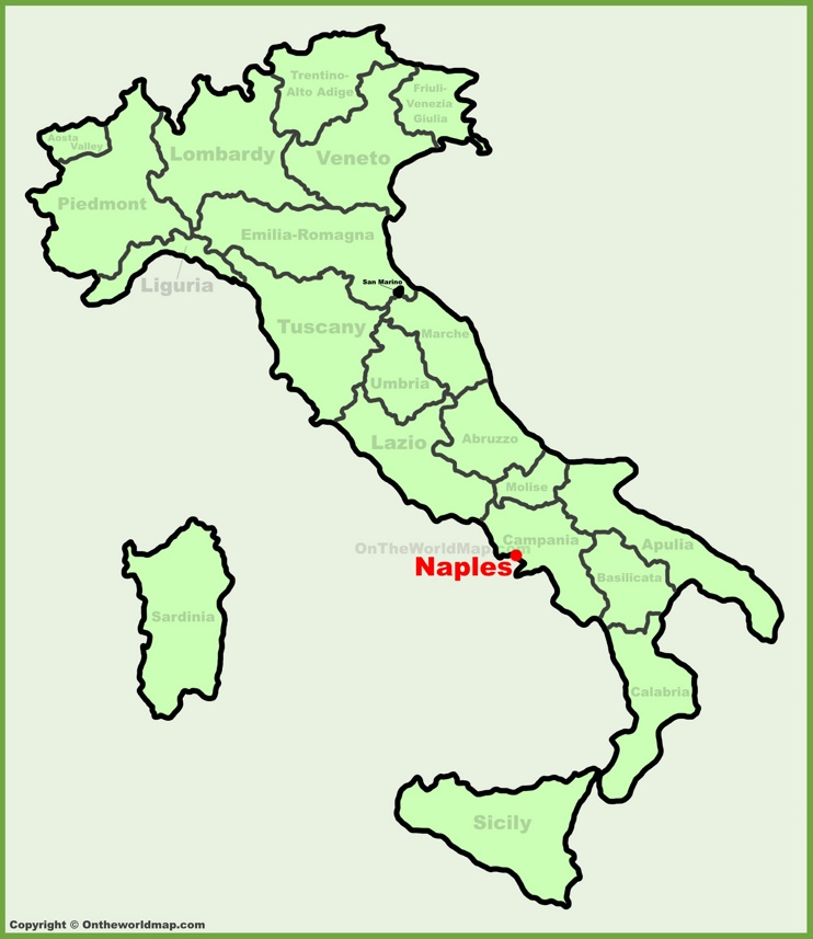 Napoli sulla mappa dell'Italia