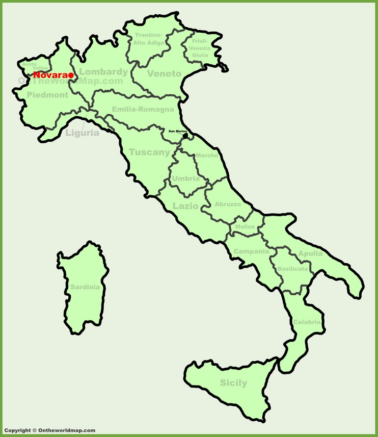 Novara sulla mappa dell'Italia
