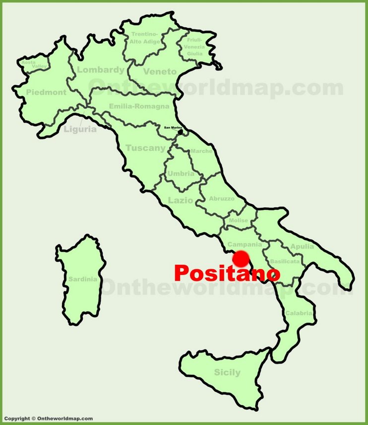 Positano sulla mappa dell'Italia