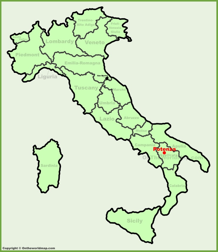 Potenza sulla mappa dell'Italia