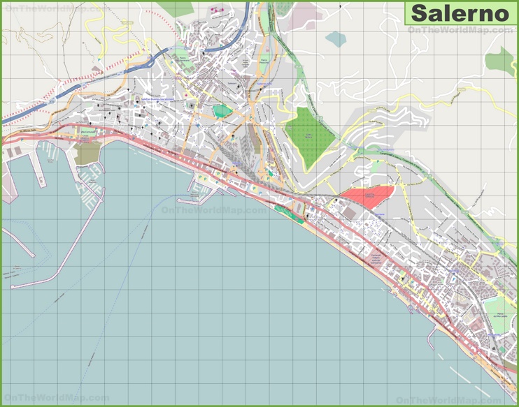 Grande mappa dettagliata di Salerno