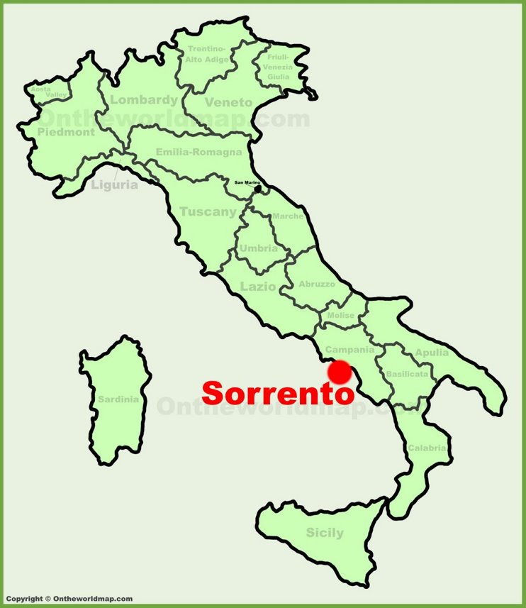 Sorrento sulla mappa dell'Italia
