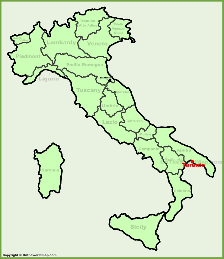 Taranto sulla mappa dell'Italia