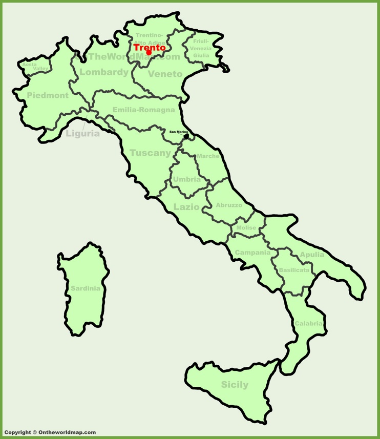 Trento sulla mappa dell'Italia