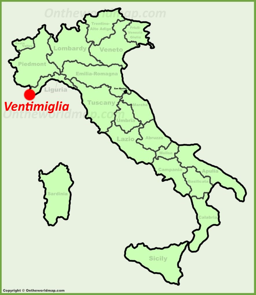 Ventimiglia sulla mappa dell'Italia
