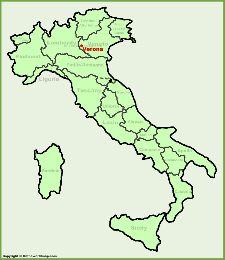 Verona sulla mappa dell'Italia