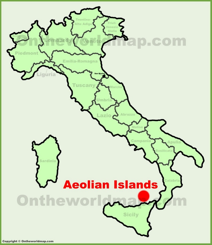Isole Eolie sulla mappa dell'Italia