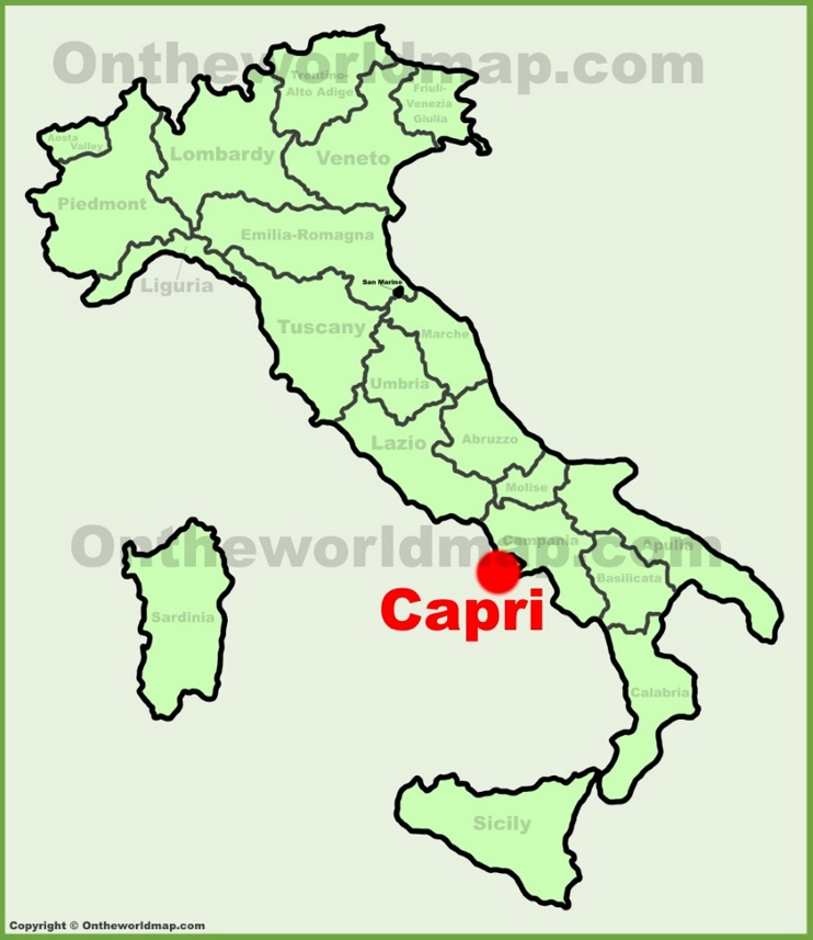 Capri sulla mappa dell'Italia