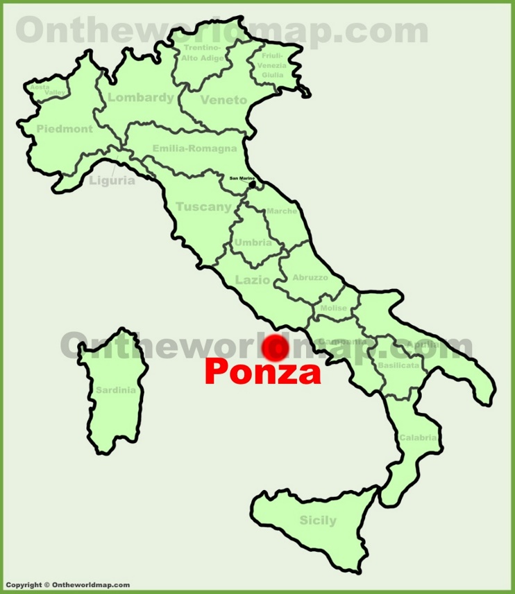 Ponza sulla mappa dell'Italia