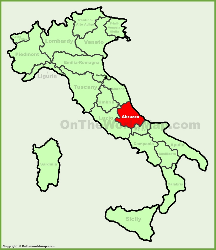 Abruzzo sulla mappa dell'Italia 