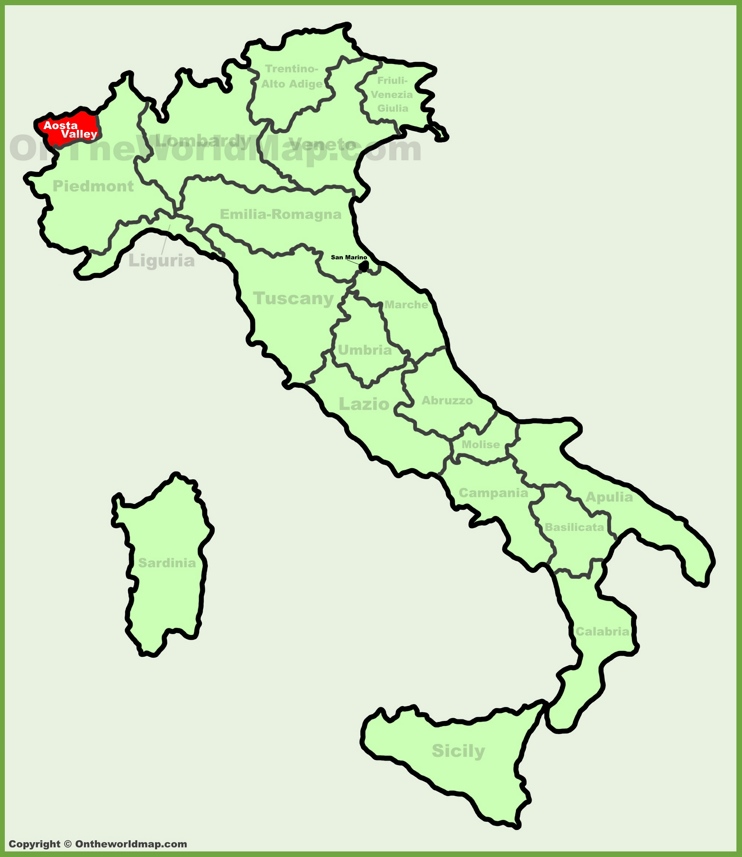 Valle d'Aosta sulla mappa dell'Italia