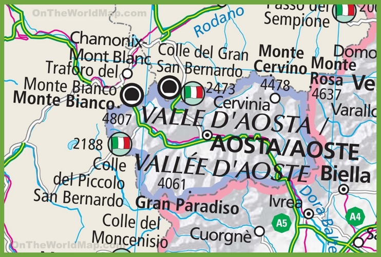 Mappa dettagliata della Valle d'Aosta