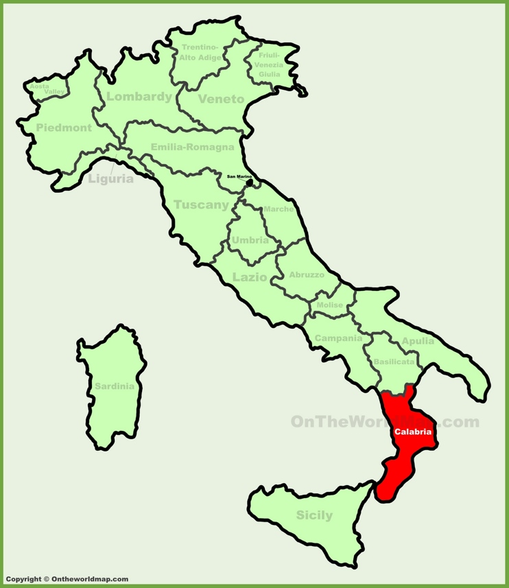 Calabria sulla mappa dell'Italia