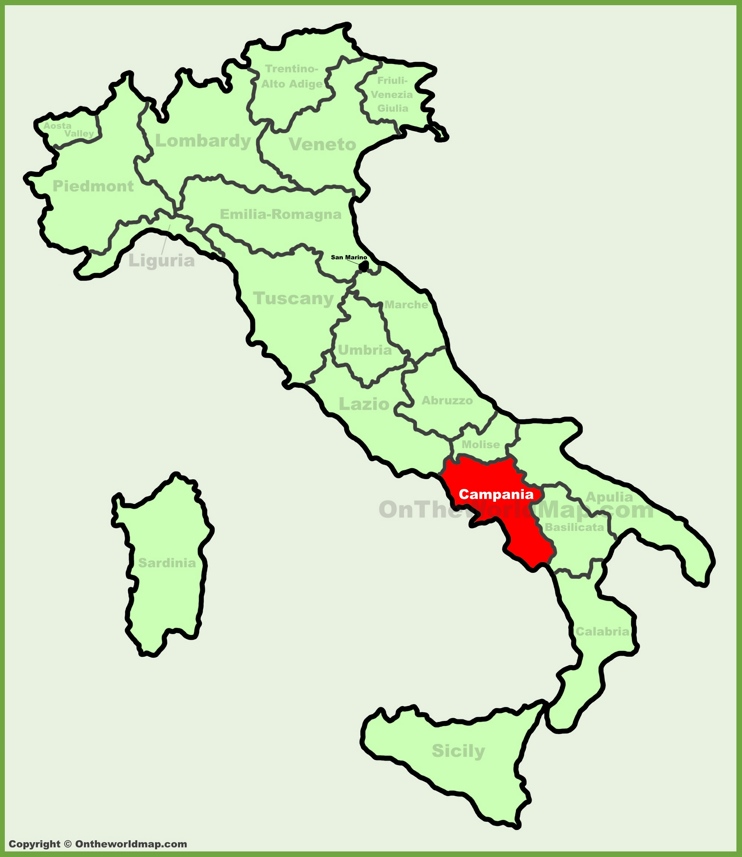 Campania sulla mappa dell'Italia