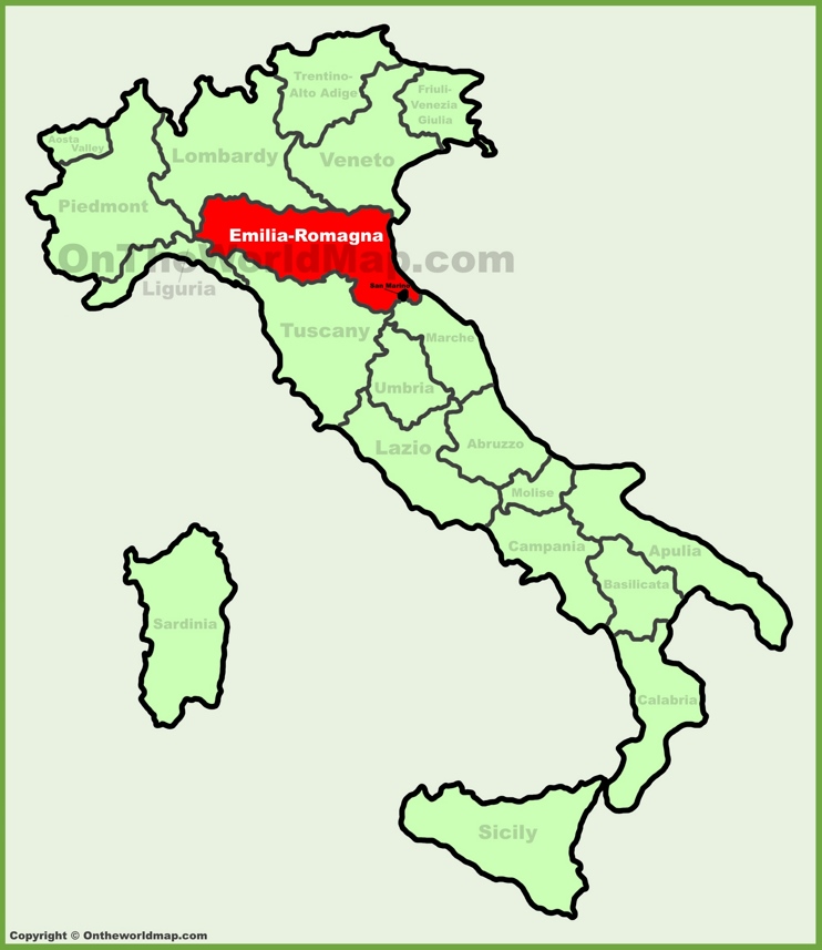Emilia-Romagna sulla mappa dell'Italia