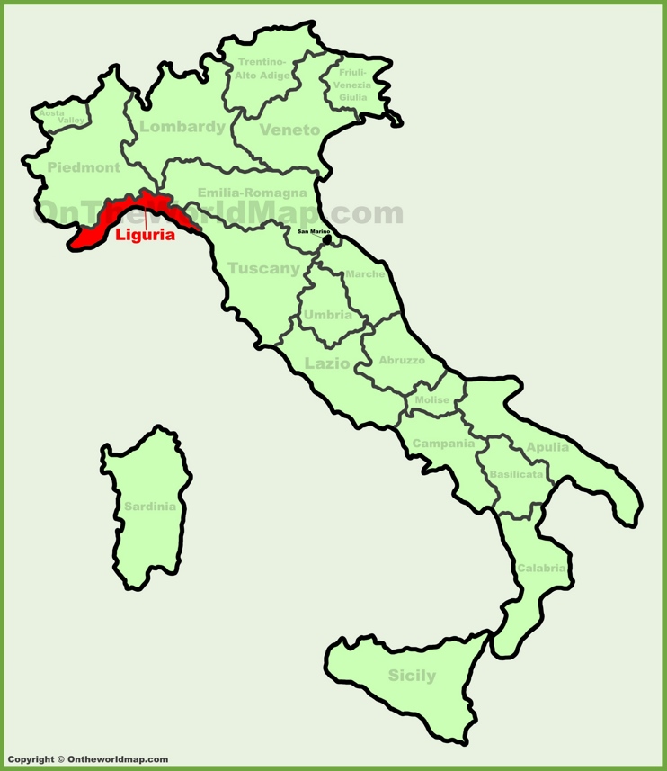 Liguria sulla mappa dell'Italia