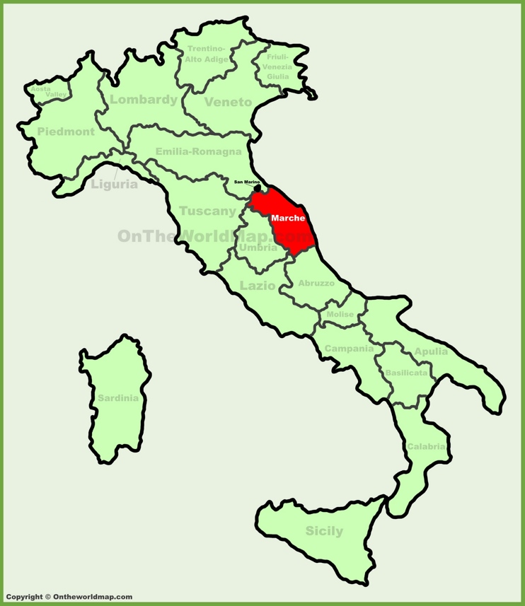 Marche sulla mappa dell'Italia