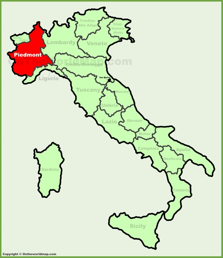 Piemonte sulla mappa dell'Italia