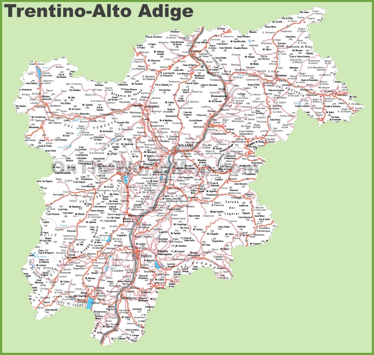 Grande mappa dettagliata di Trentino-Alto Adige con città