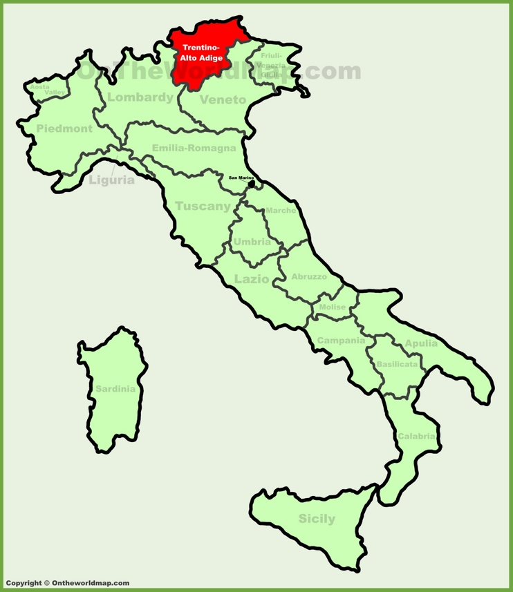 Trentino-Alto Adige sulla mappa dell'Italia