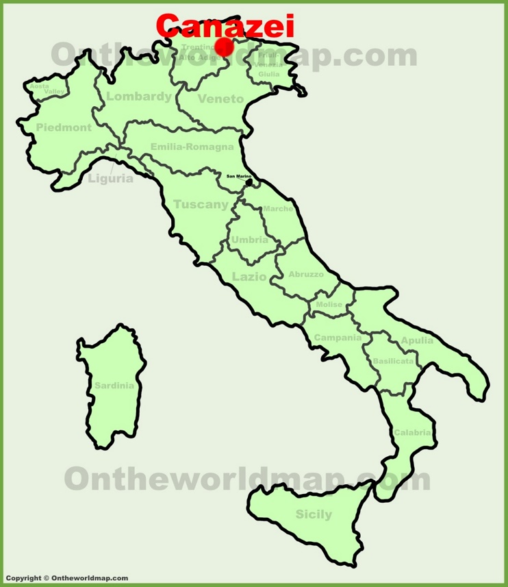 Canazei sulla mappa dell'Italia