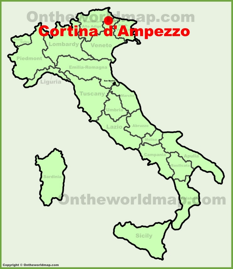 Cortina d'Ampezzo sulla mappa dell'Italia