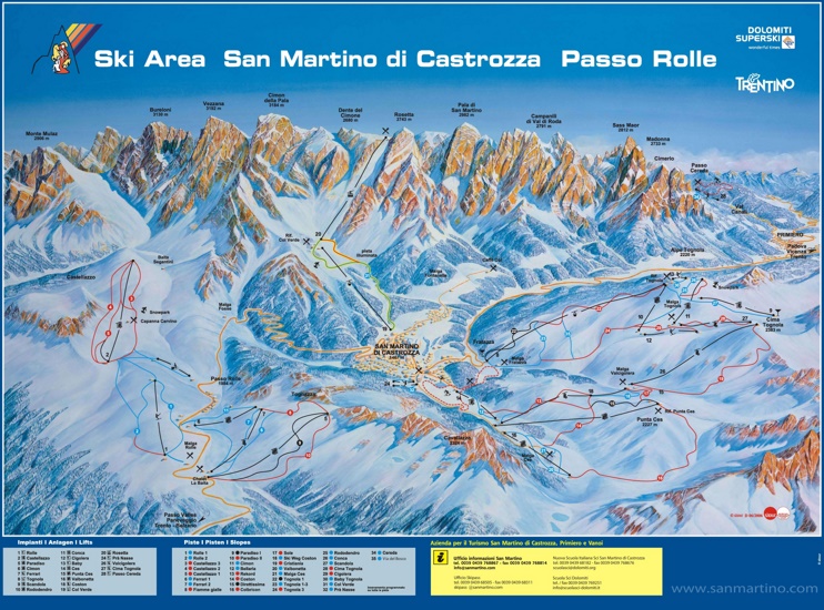 San Martino e Passo Rolle - Mappa delle piste